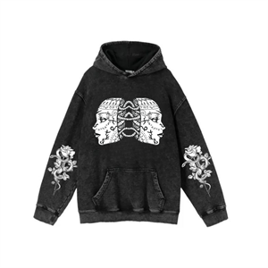  Yıkamalı Kumaş Gothic Girl Kapüşonlu Hoodie Sweatshirt