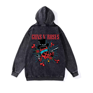 Yıkamalı Kumaş Rock Serisi Gunsn Roses Kapüşonlu Hoodie Sweatshirt