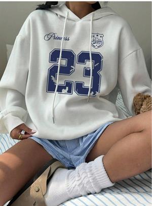 23 Beyaz Kapşonlu Sweatshirt  Hoodie