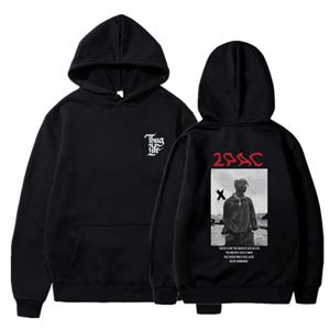 2Pac Shakur Baskılı Siyah Unisex Oversize Kapüşonlu Sweatshirt