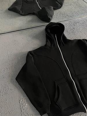 3 İplik ( Kalın )  Şardonlu ( İçi Pamuklu )  Unisex Kar Maskeli Kapüşonlu Oversize Hırka