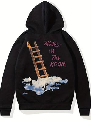 3D Ladder In The Sky Siyah Kapşonlu Sweatshirt 