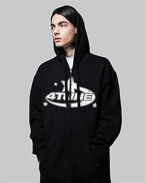 4 Tune Baskılı Baskılı Oversize Fermuarlı Siyah Unisex Kapüşonlu Hırka