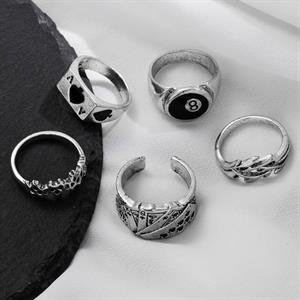 5 Parça Set Vintage Punk Yüzük Seti