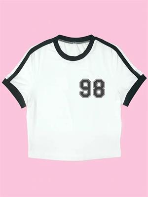 Toptan 98 Number Baskılı Şeritli Bluz Body Crop
