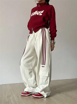 Amerikan Retro Streetwear Krem  Eşofman Altı