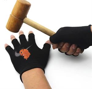 Angry Pochita Baskılı Unisex Siyah Kesik Çift Eldiven