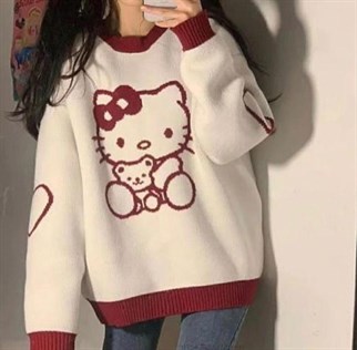 Anime Hello Kitty Bear Friend Beyaz Oversize
