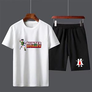 Anime Hunter X Hunter Baskılı Unisex Oversize Beyaz T-shirt & Şort İkili Takım