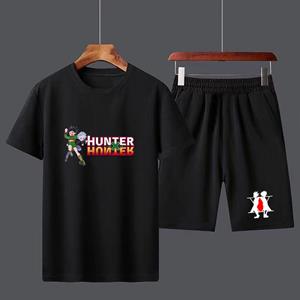 Anime Hunter X Hunter Baskılı Unisex Oversize Siyah T-shirt & Şort İkili Takım
