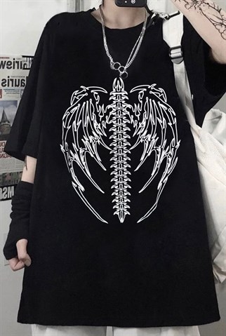 Gotic Skeleton Oversize Siyah Unisex T-shirt