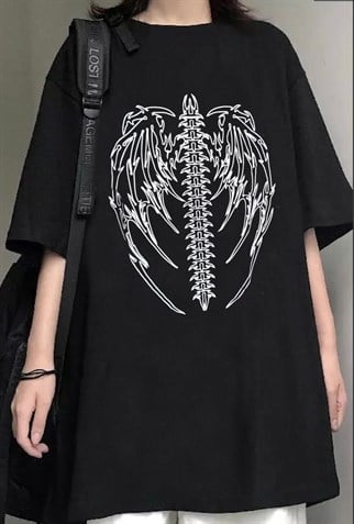 Gotic Skeleton Oversize Siyah Unisex T-shirt