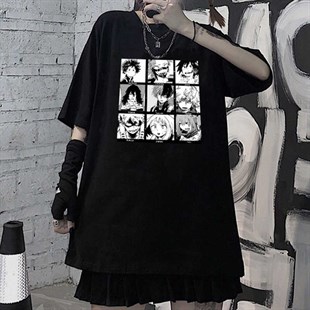 Anime My Hero Academia Boku Kolaj Siyah Oversize  Unisex T-shirt