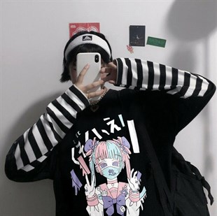 Anime Oversize Bad Girl Sailor Moon Siyah Uzun Kollu Unisex T-shirt