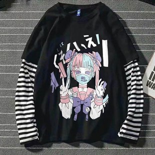 Anime Oversize Bad Girl Sailor Moon Siyah Uzun Kollu Unisex T-shirt