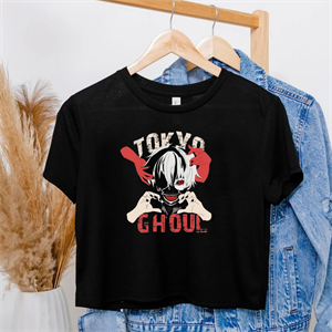 Anime Tokyo Ghoul Baskılı Siyah Crop