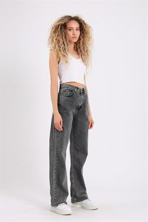 Antrasit Bol Paça Jean Palazzo Wide Leg Kot Pantolon