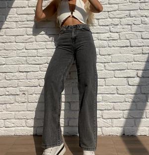 Antrasit Bol Paça Jean Palazzo Wide Leg Kot Pantolon