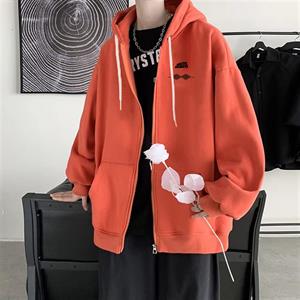 Arctic Monkeys Baskılı Oversize Fermuarlı Turuncu Unisex Kapüşonlu Hırka