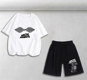 Arctic Monkeys Baskılı Unisex Oversize Beyaz T-shirt & Şort İkili Takım