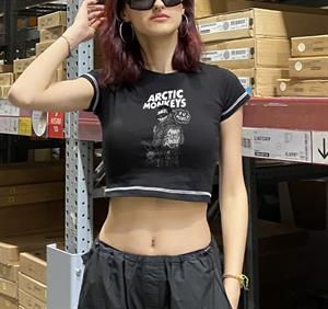 Arctic Monkeys R U Mine Baskılı Ters Dikiş Siyah Crop