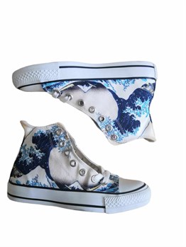 Art Katsushika Hokusai The Great Wave Unisex Uzun Canvas Ayakkabı