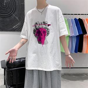 Art Skull Baskılı Beyaz Unisex Oversize T-shirt