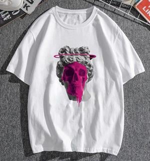Art Skull Baskılı Beyaz Unisex Oversize T-shirt