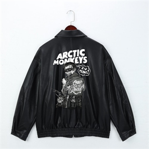 Artic Monkeys Baskılı Streetwear Siyah Oversize Unisex Astarlı Deri Ceket