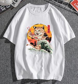 Artist Cat Baskılı Beyaz Unisex Oversize T-shirt