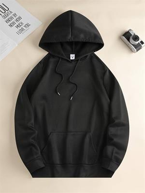 Atlas Baskılı Siyah Kapşonlu Sweatshirt 