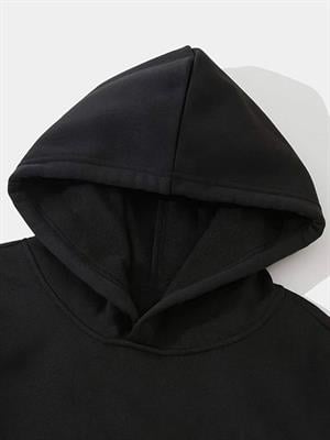 Atlas Baskılı Siyah Kapşonlu Sweatshirt 