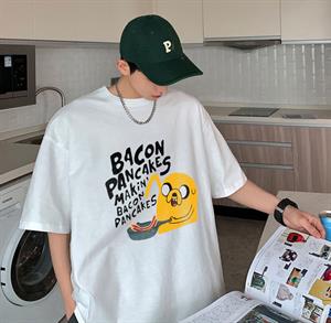 Bacon Pancakes Baskılı Beyaz Unisex Oversize T-shirt