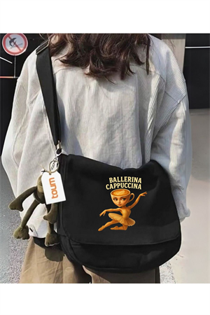 Ballerina Cappuccino Baskılı Unisex Postacı Çantası