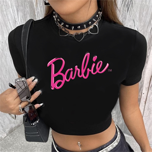 Barbie Baskılı Siyah Crop