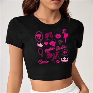Barbie Baskılı Siyah Crop