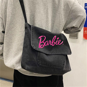 Barbie Pembe Baskılı Unisex Denim Postacı Çantası
