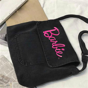 Barbie Pembe Baskılı Unisex Denim Postacı Çantası