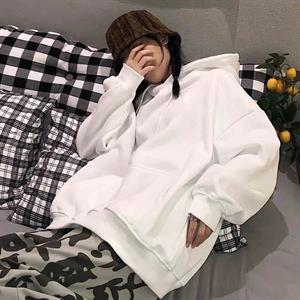 Basic Düz Oversize Unisex Beyaz Kapşonlu Hoodie Sweatshirt