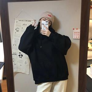 Basic Düz Oversize Unisex Siyah Kapşonlu Hoodie Sweatshirt