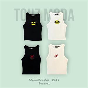 Batman Nakışlı Siyah Halter Yaka Kaşkorse Crop Top