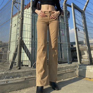 BEJ KADİFE İSPANYOL PAÇA PANTOLON