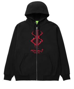 Berserk Logo Baskılı Oversize Fermuarlı Siyah Unisex Kapüşonlu Hırka