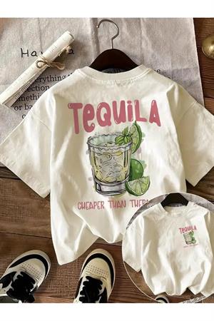 Beyaz Tequila Baskılı Oversize T-Shirt