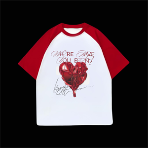 Beyaz Unisex Kırmızı Reglan Hearth Ballon T-Shirt