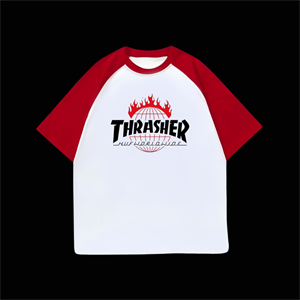 Beyaz Unisex Kırmızı Reglan Thresher T-Shirt