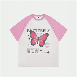 Beyaz Unisex Pembe Reglan Butterfly T-Shirt