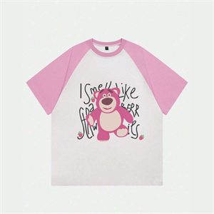 Beyaz Unisex Pembe Reglan Cute Bear T-Shirt