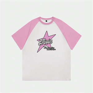 Beyaz Unisex Pembe Reglan Mission Star T-Shirt