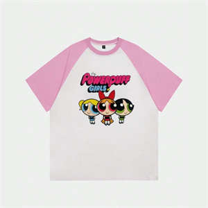 Beyaz Unisex Pembe Reglan PowerPuff Girl T-Shirt